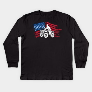 ATV / FOUR WHEELING: ATV Four Quad Biker American Flag Kids Long Sleeve T-Shirt